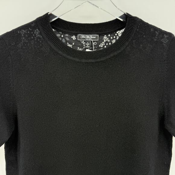 Saks Fifth Avenue Wool Cashmere Blend Lace Back Short Sleeve Sweater Small NWT - Picture 2 of 9